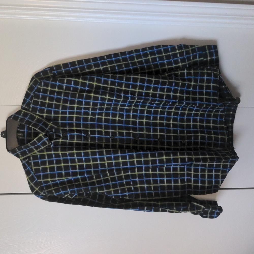 Mens Alan Flusser  Button Front Shirt Size Medium M Classic - Squares Cotton